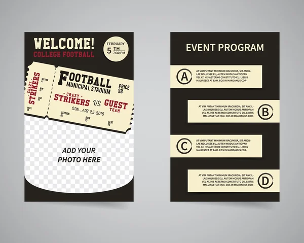 American football week end game back and front flyer template design. Usa Sport brand identity letterhead. Event Poster and banner with typography and text. Vector – stockvektor