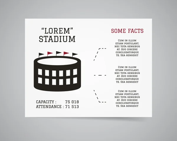 Disegno del modello di football americano stadio volatile. Carta intestata identità della marca di Sport USA campo. Poster, brochure e infographics con tipografia. Vector — Vettoriale Stock