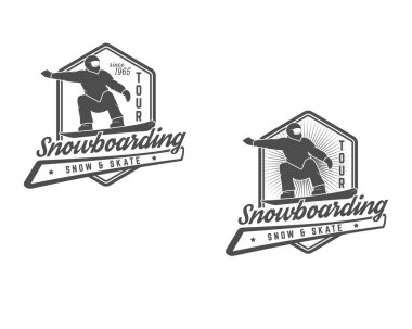 Set of Snowboarding logo, label templates. Winter sport badges. Extreme Emblem and icon. Adventure insignia. Vector monochrome design.