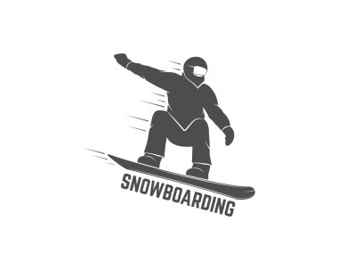 Snowboarding logo, label template. Winter sport badge. Extreme Emblem and icon. Adventure insignia. Vector monochrome design. Isolated on white background