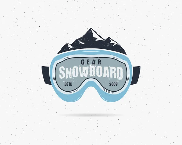 Snowboard lunettes de logo extrême, modèle d'étiquette. Hiver snowboard badge magasin de sport. Emblème et icône. Montagne Aventure insignes, symbole, élément Vector vintage palette lumineuse. Rétro conception — Image vectorielle