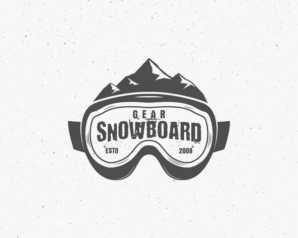 Snowboard lunettes de logo extrême, modèle d'étiquette. Hiver snowboard badge magasin de sport. Emblème, icône. Montagne Aventure insignes, symbole et élément vecteur monochrome cru design rétro. — Image vectorielle