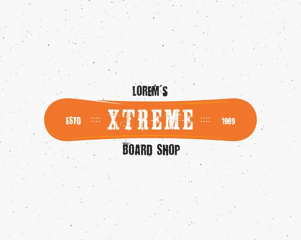 Snowboarding extreme shop logo, label templates Winter snowboard sport store badge. Emblem and icon. Mountain Adventure insignia, symbol, element Vector vintage color design. Orange palette — Vettoriale Stock