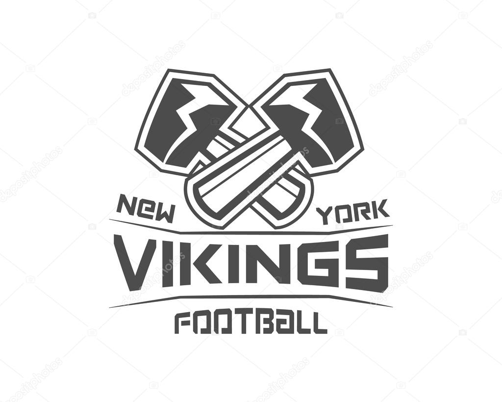 American football label. Hammer logo element innovative and creative inspiration for business company, sport team, university championship etc. Usa sports emblem and logotype. Vikings design. Vector.