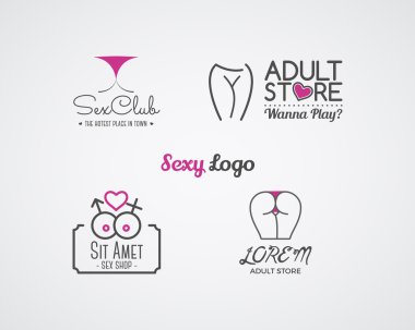 Collection of cute Sex shop logo and badge design templates. Sexy labels set. Vector xxx elements. Adult store symbols, icons - lingerie. Use for brochures, facades, window singage