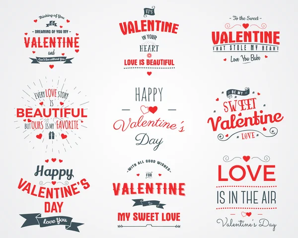 Vector photo overlays, hand drawn lettering collection, inspirational quote. Valentine day labels set. Love is in the air, my sweet love and more on white background. Best for gift card, brochure — Vetor de Stock