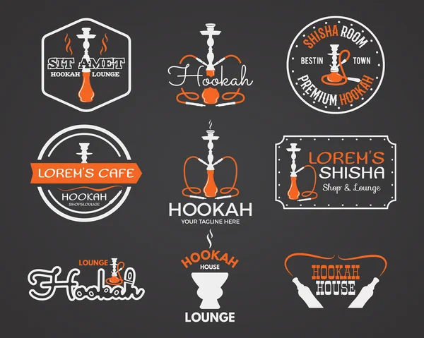 Hookah labels, badges and design elements collection. Vintage shisha logo. Lounge cafe emblem.  Arabian bar or house, shop. Isolated vector illustration. — Vector de stock