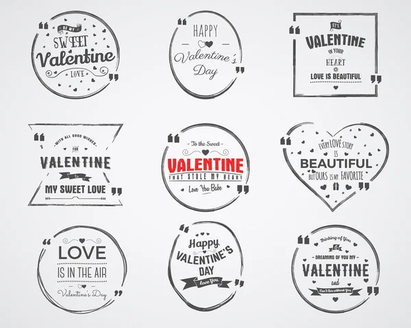 Vector photo overlays, hand drawn lettering collection, inspirational quote. Valentine day labels set. Love is in the air, bubble quote and more on white background. Best for gift card, brochure — ストックベクタ