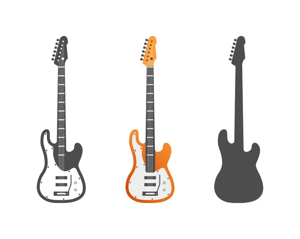 Electric guitars vector icons set. Guitar isolated icons vector illustration. Guitars isolated on white background. Music, concert, sound, fun, guitars. Vector guitars. Color, grey, silhouette guitars —  Vetores de Stock