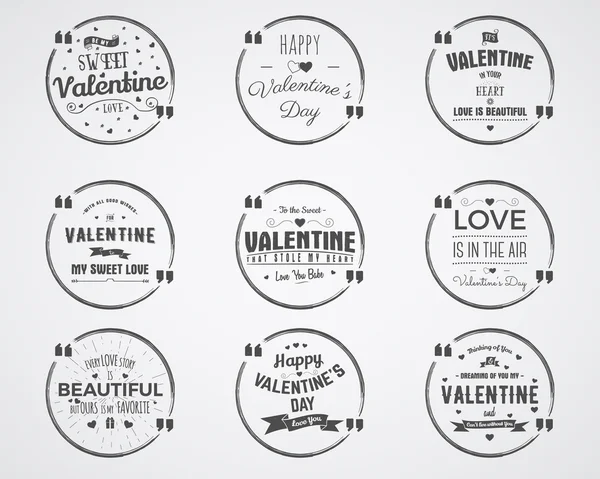 Vector photo overlays, hand drawn lettering collection, inspirational quote. Valentine day badges set. Love is in the air, bubble quote and more on white background. Best for gift card, brochure — ストックベクタ