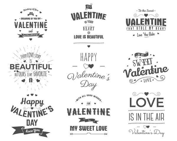 Vector photo overlays, hand drawn lettering collection, inspirational quote. Valentine day labels set. Love is in the air, you are my heart and more on white background. Best for gift card, brochure — Vetor de Stock