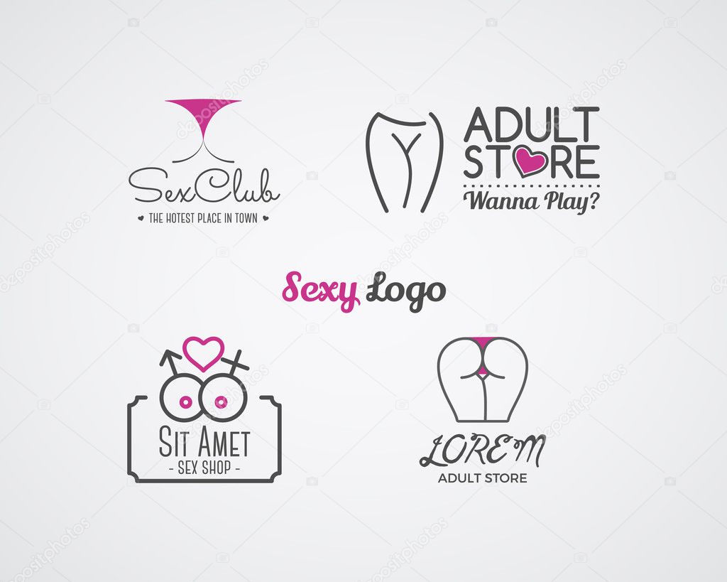 Collection of cute Sex shop logo and badge design templates. Sexy labels set. Vector xxx elements. Adult store symbols, icons - lingerie. Use for brochures, facades, window singage.
