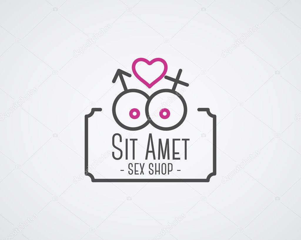Cute Sex shop logo and badge design template. Sexy label. Vector xxx elements. Adult store symbol, icon - boobs. Use for brochures, facades, window signage