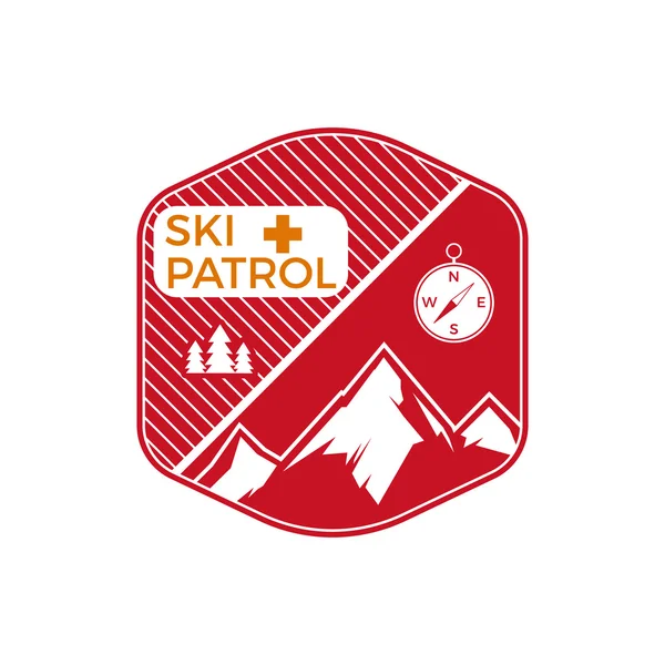 Ski Patrol Label. Vintage Mountain winter sports explorer badge. Outdoor adventure logo design. Travel hand drawn and hipster color emblem. First aid icon symbol. Wilderness Vector — Vector de stock
