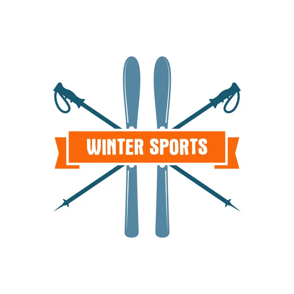 Winter sports Label. Vintage Mountain explorer badge. Outdoor adventure logo design. Travel hand drawn and hipster color insignia. Ski and snowboard icon symbol. Camping emblem. Wilderness Vector