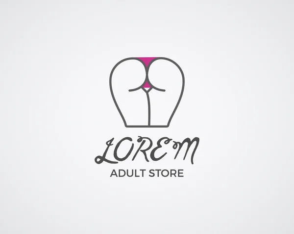 Cute Sex shop logo and badge design template. Sexy label. Vector xxx elements. Adult store symbol, icon - ass with bikini. Use for brochures, facades, window signage, logo design. Vector — Vettoriale Stock