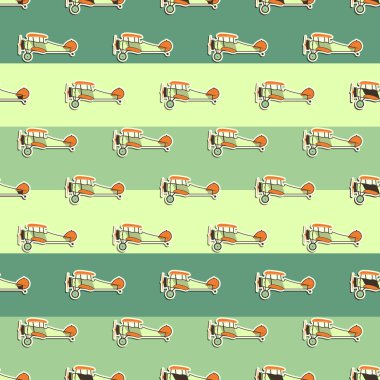 Cute airplane pattern. Doodle style. Old Biplanes seamless background with cartoon planes. Retro aircraft wallpaper and design elements. Aviation theme. Best for kids gifts, travel companies. Vector