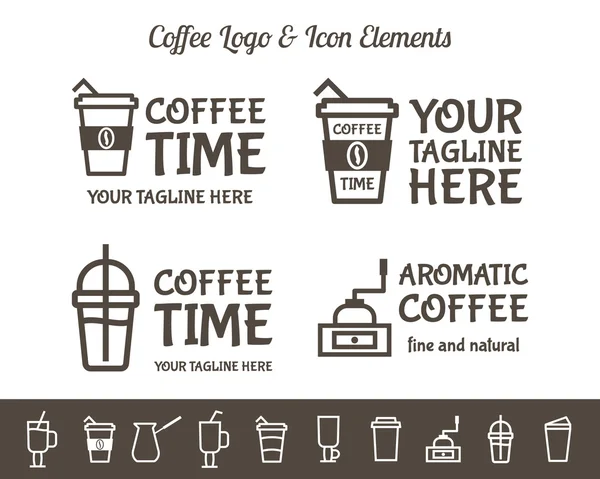 Set of Vector Coffee Elements and restaurant line icons Accessories Illustration. Can be used as Logo, Label in cafe, Icons for infographics, web sites or prints. Premium quality, hipster design — Wektor stockowy