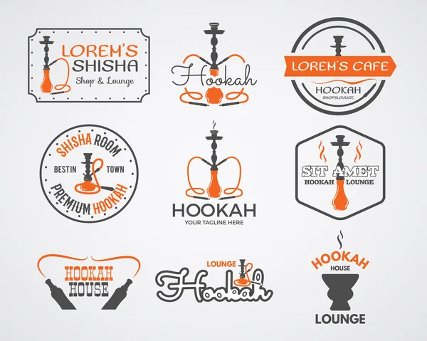 Hookah labels, badges and design elements collection. Vintage shisha logos set. Lounge cafe emblems.  Best for relax Arabian bar or house, shop. Isolated vector illustration.