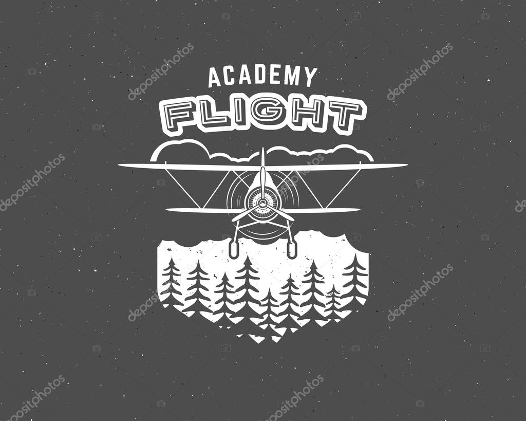 Vintage airplane emblem. Biplane label. Retro Plane badge, design elements. Aviation stamp. Airshow logo and logotype. Fly propeller, goggles, old icon, patches isolated. Vector illustration