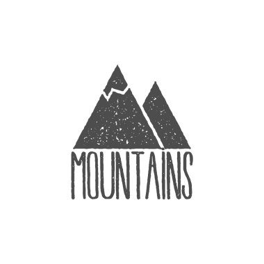 Hand drawn mountain badge Wilderness old style typography label Letterpress Print Rubber Stamp Effect. Retro mountain logo design. vector Inspirational vintage hipster, outdoor authentic brand design.