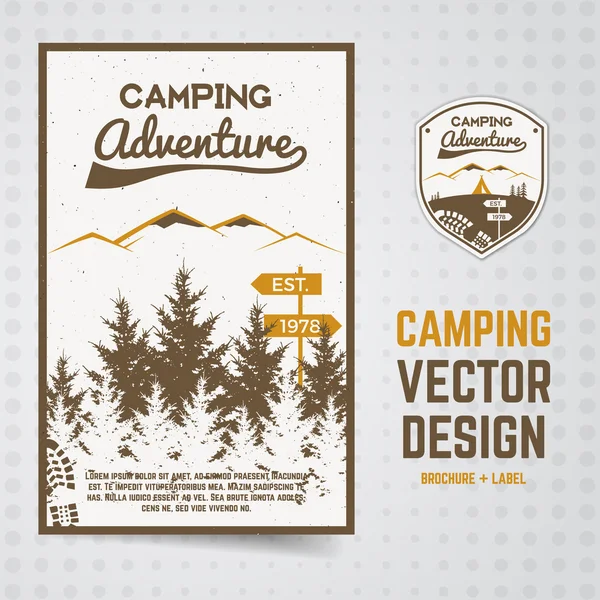 Camping adventure vector brochure and label The concept of flyer for your business, web sites, presentations, advertising etc. Quality design illustrations, elements. Flat outdoor style. National park — Stock Vector