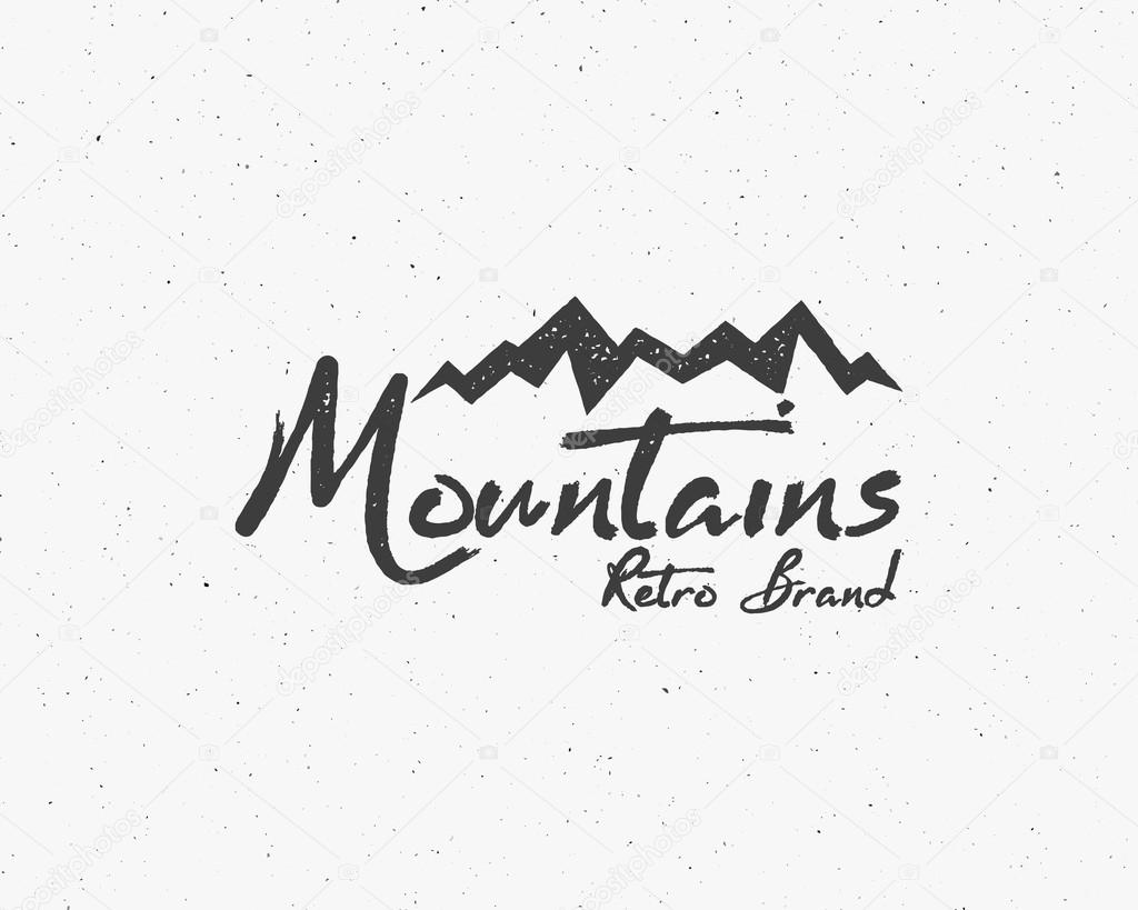 Hand drawn wilderness old style typography poster with retro mountains Letterpress Print Rubber Stamp Effect. Scratch background. Artwork for hipster wear. vector Inspirational vintage brand design