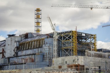 Ukrayna. Çernobil dışlama bölgesi. -2016.03.19. Nükleer santral Önden Görünüm