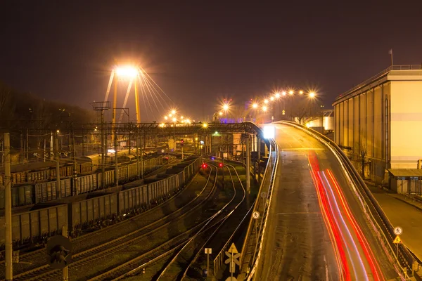 Freight Station with trains at night — Stock Photo, Image