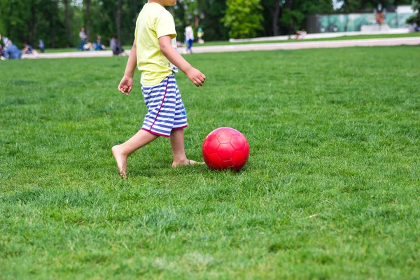 緑の芝生でサッカー少年 — ストック写真