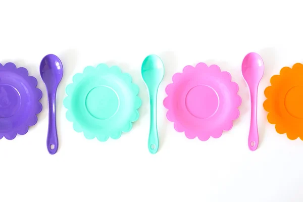 Rosa, púrpura, aguamarina, juego de placas de color aislado en blanco —  Fotos de Stock