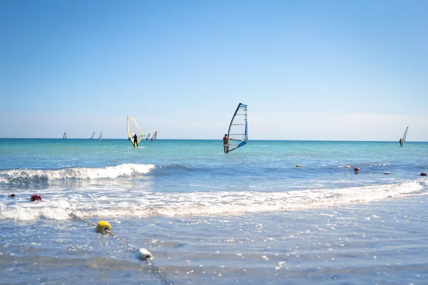 Windsurfen segelt auf dem blauen Meer — Stockfoto