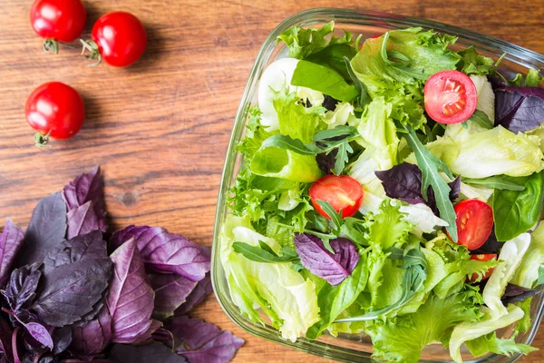 Insalata estiva verde con pomodoro ciliegia — Foto Stock