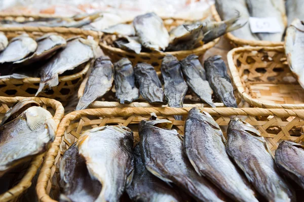 Diferentes tipos de peixe seco na loja no cervejaria fesival — Fotografia de Stock