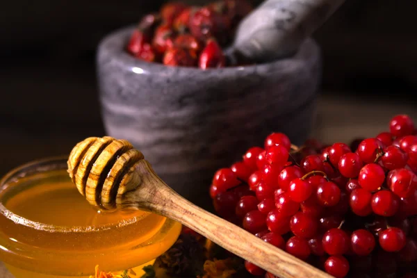 Honey and herbs — Stock Photo, Image