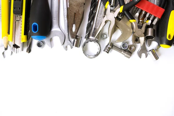 Coleção de ferramentas em fundo branco — Fotografia de Stock