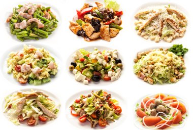 set with salads on white background clipart