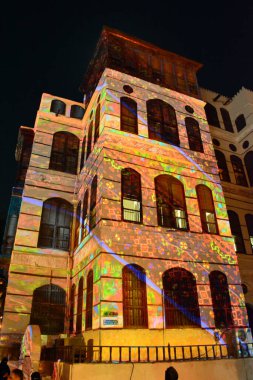 Suudi Arabistan 'ın tarihi Jeddah kasabasında tarihi Jeddah festivali lazer gösterisi