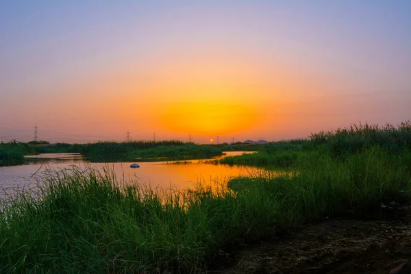 Puesta Del Sol Lago Del Desierto Jeddah Arabia Saudita — Foto de Stock