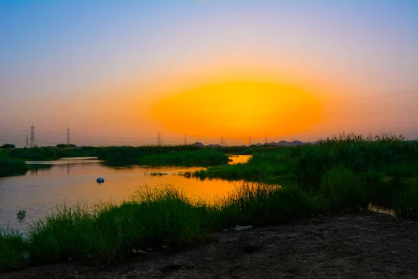 Puesta Del Sol Lago Del Desierto Jeddah Arabia Saudita — Foto de Stock