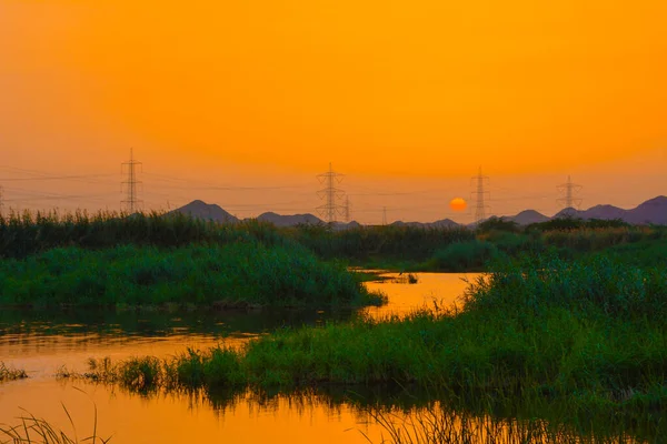 Puesta Del Sol Lago Del Desierto Jeddah Arabia Saudita — Foto de Stock