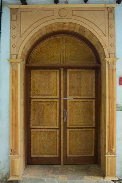 Beautiful Wooden Door Design Unesco World Heritage Historical Village Balad — Stock Photo, Image