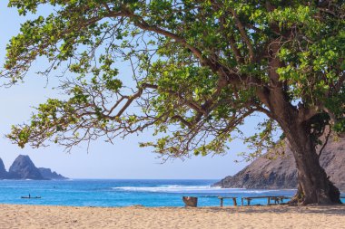 Çöl beyaz kum plaj okyanus üzerinde bay Mawun Lombok