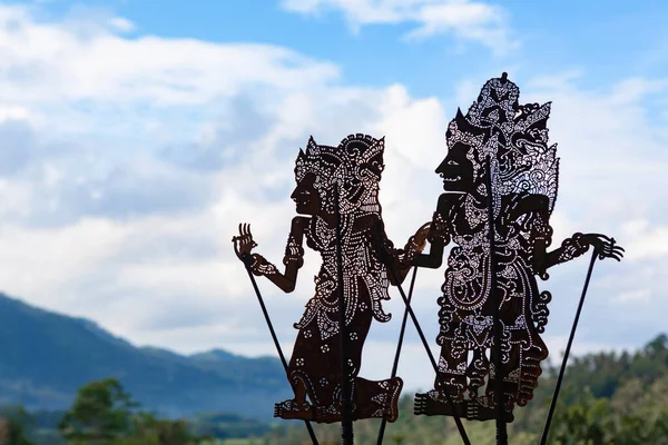 Silhouette Ombre Noire Vieilles Marionnettes Traditionnelles Île Bali Wayang Kulit — Photo
