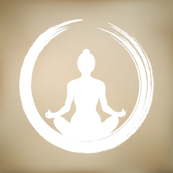 Vector Yogini mediterar i fred i en Enso (Zen cirkeln) — Stock vektor