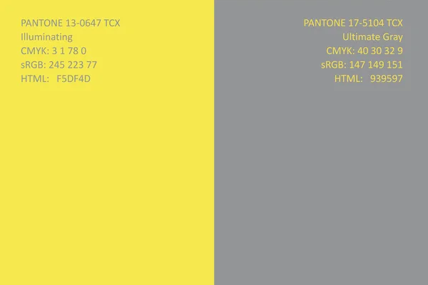 Yılın Rengi 2021 Aydınlatma 13-0647 ve Ultimate Gray 17-5104. Minimalist model. Tasarımcılar için Araçlar.