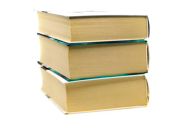 Stapel Von Drei Dicken Büchern Isoliert Auf Weißem Hintergrund Papierwörterbücher — Stockfoto