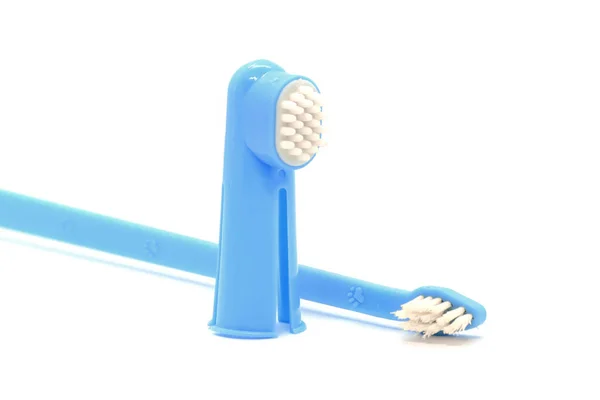 Brush Rubber Nozzle Finger Cleaning Teeth Pets Isolated White Background — Foto Stock