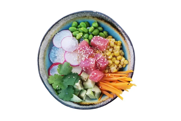 Poke Гавайское Блюдо Сырой Нарезанный Тунец Морковь Зеленая Фасоль Редис — стоковое фото