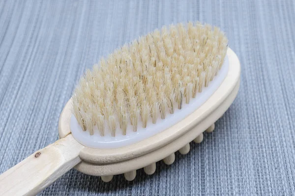 Close Double Sided Massage Brush Wet Bath Dry Body Brushing — Stock Photo, Image